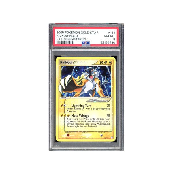 Pokemon Raikou Gold Star Ex Unseen Forces #114 PSA 8