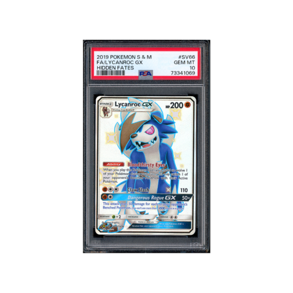 Pokemon Lycanroc GX Hidden Fates Shiny Full Art #SV66 PSA 10
