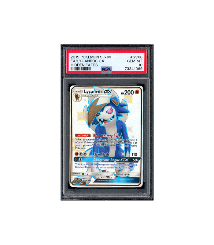Pokemon Lycanroc GX Hidden Fates Shiny Full Art #SV66 PSA 10