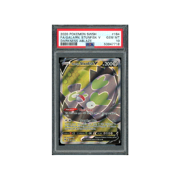 Pokemon Galarian Stunfisk V Darkness Ablaze Full Art 184 PSA 10