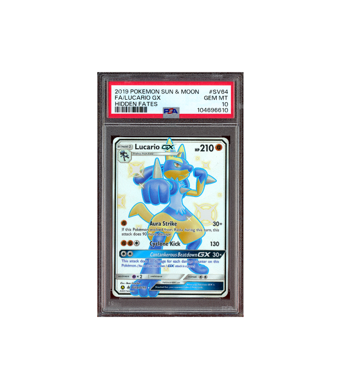 Pokemon Lucario GX Hidden Fates Shiny Full Art #SV64 PSA 10