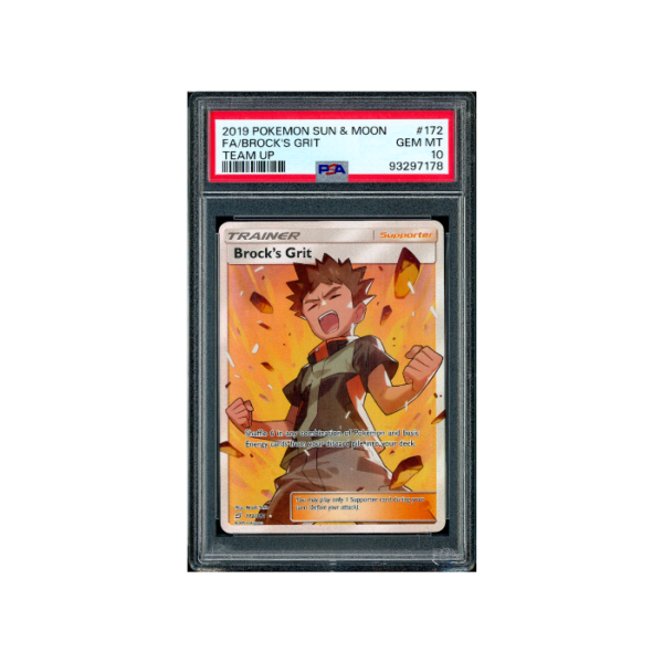 Pokemon Brock's Grit Team Up SR Full Art #172 PSA 10