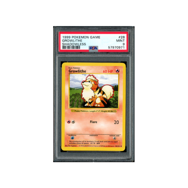 Pokemon Growlithe Base Set Shadowless 1999 #28 PSA 9