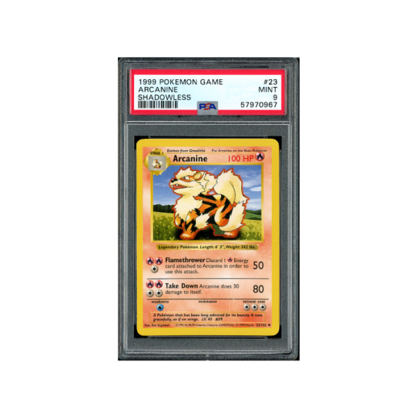 Pokemon Arcanine Base Set Shadowless 1999 #23 PSA 9